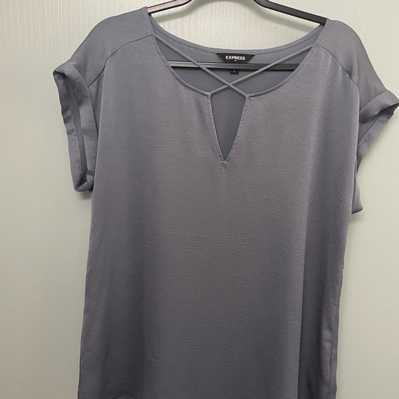 Express Silver Cap Sleeve Cut Out Blouse - Picture 1 of 5